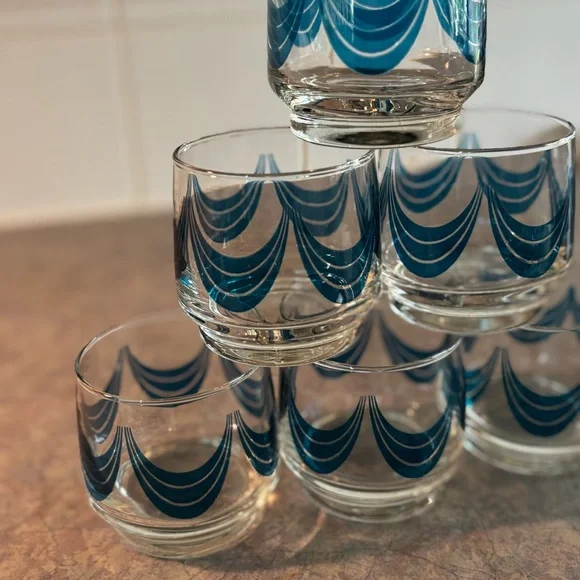60/70's Lowball Glasses - 6 - Aqua Glassware - 60's Barcart Glasses - Barware - Picture 6 of 9